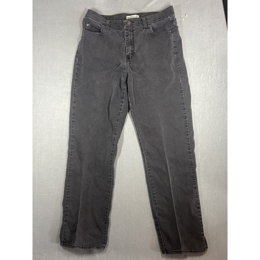 Lee Women's Size 10 Medium Relaxed Straight Leg Jeans Black Gray Denim High Rise
